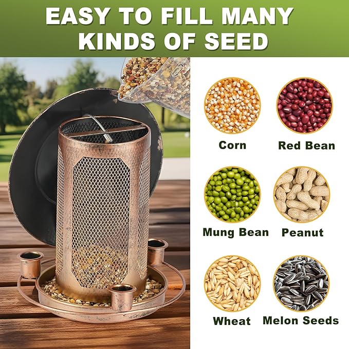 Bird Feeder, Heavy Duty Bird Feeders for Outdoors, Metal Iron Mesh Squirrel Proof with 3 Extra Feeding Ports,4LB Large Capacity Wild Birdfeeder for Outside Hanging Garden Yard Backyard