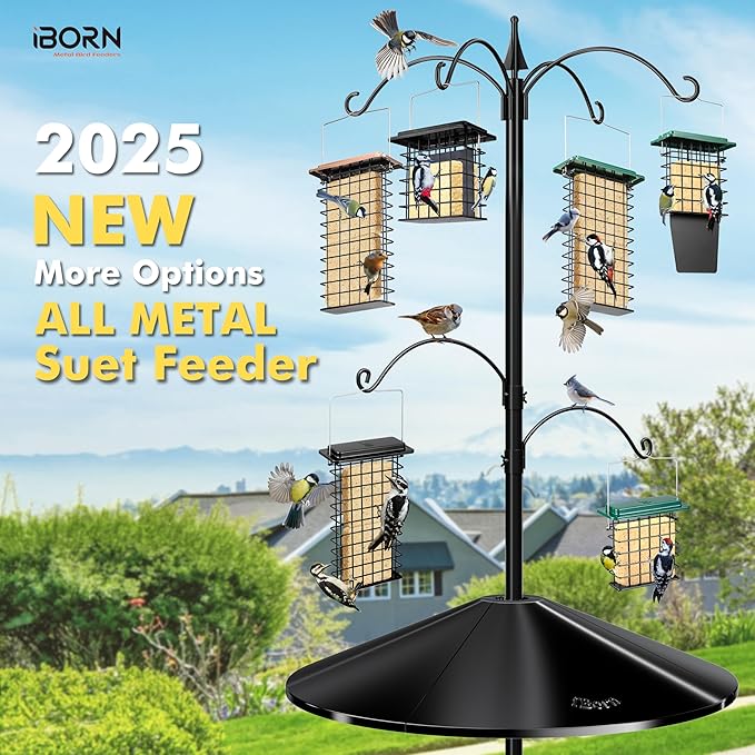 iBorn Metal Double Suet Feeder,Durable Suet Cake Cage Bird Feeder for Outdoors Hanging，Metal Roof Bird Feeder with Taller Grid for Woodpeckers,Large Suet Holder,Easy Clean & Refill,1 Pack,Black