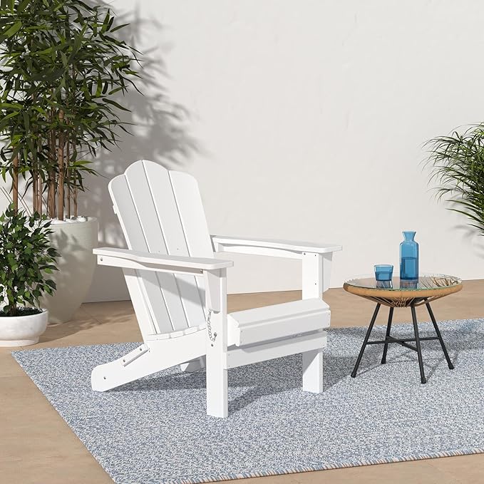 KINGYES Folding Adirondack Chair Set of 2, HDPE All-Weather Folding Adirondack Chair, White