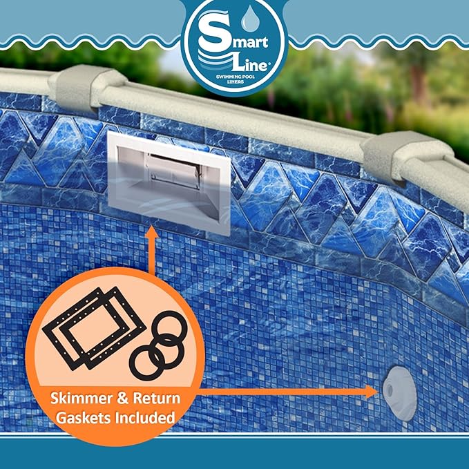SmartLine 15 ft x 30 ft Oval Swimming Pool Liner | Stone Harbor | Unibead Style | 52 Inch Wall Height | 25 Gauge Vinyl | for Steel Sided Above Ground Pools | Gasket Kit Included
