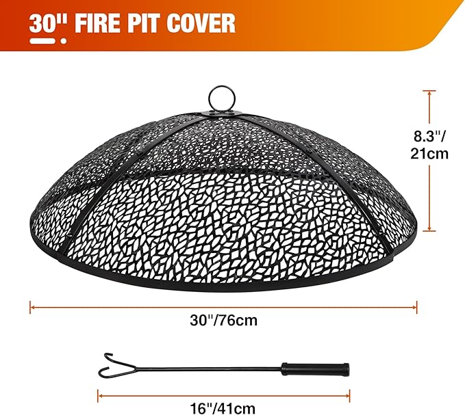 REDCAMP 30Inch Fire Pit Spark Screen, Collapsible Fire Pit Screen Round with Handle, Heavy Duty Iron Fire Pit Cover Mesh Round Replacement Firepit Screens Easy Opening for Outdoor Patio Backyard