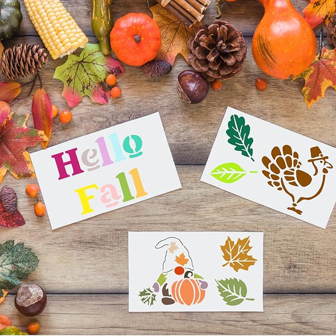 25 Pcs Thanksgiving Fall Stencils Reusable, 6x6 in Autumn Drawing Stencils for Painting on Wood, Pumpkin Maple Spraying Templates for DIY Greeting Cards Holiday Crafts Canvas Fabrics Wall Door Decors