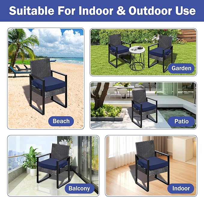 Patio Chair Cushions, 19" x 19" x 3" Outdoor Chair Cushions Set of 4, Waterproof Outdoor Cushions for Patio Furniture, Outdoors Seat Cushions Set of 4 with Handle and Ties, Navy Blue