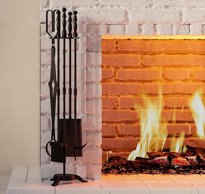 Fire Beauty Fireplace Tools Set 5 Pieces Wrought Iron Fire Tool Set for Outdoor/Indoor Fireplace Accessories Set