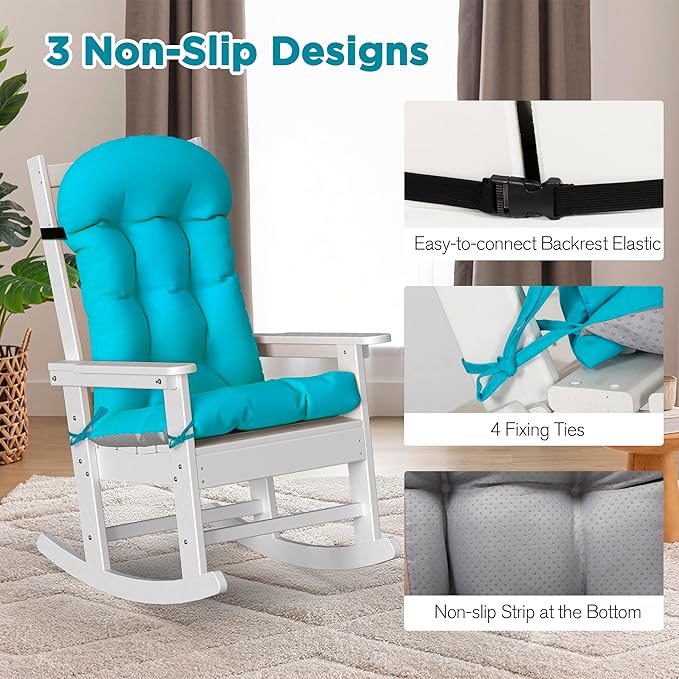 Adirondack Chair Cushion, Extra Thick High Back Rocking Chair Cushion 47x19.6x4 Inch, Folding Patio Pads with Ties, Waterproof & Fade-Resistant Seat Pads Indoor/Outdoor (Blue, 1)