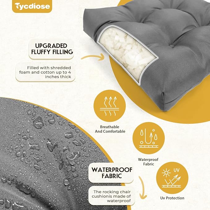 All Weather Wicker Chair Cushions of 3 Pieces, Waterproof Outdoor Wicker Chair Cushion for Patio Furniture Loveseat Settee Bench, 1 Loveseat and 2 U-Shaped Thickened Cushions, Grey