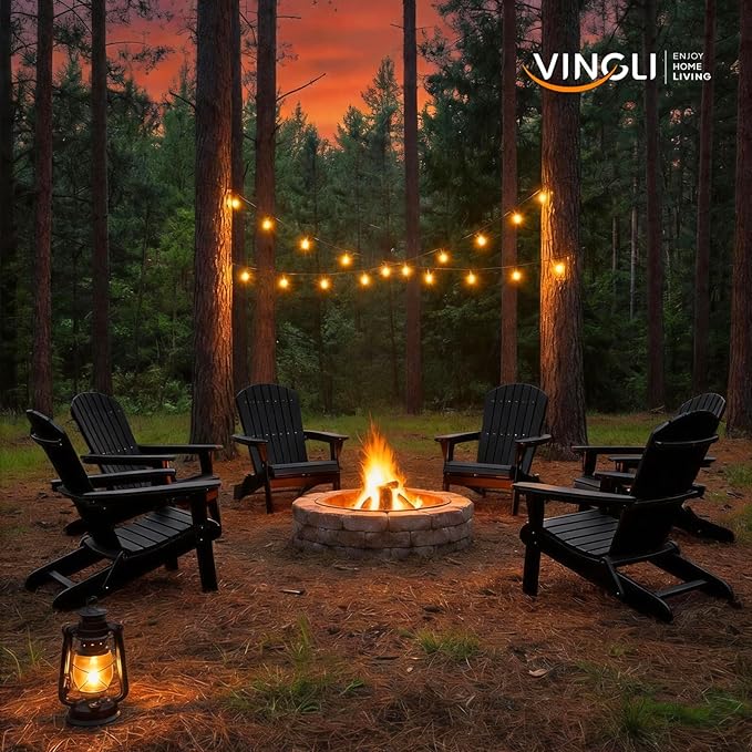 VINGLI Folding Adirondack Chairs Set of 4, Wood Adirondack Chair for Outdoor, Foldable Fire Pit Chairs for Patio, BBQ, Porch, Yard, Pool, Black