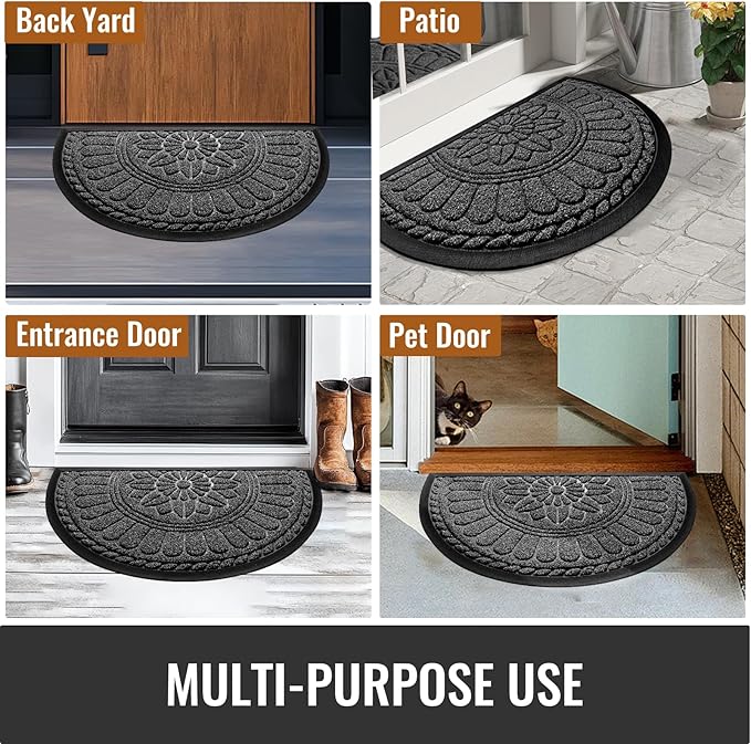Mibao Front Door Mat Indoor Outdoor Entrance, Semicircular Entrance Mat, Half Round Waterproo Non-Slip Durable Rubber Door Mats, Low Profile Heavy Duty Doormat for Garage, Patio, 30" x 18", Grey