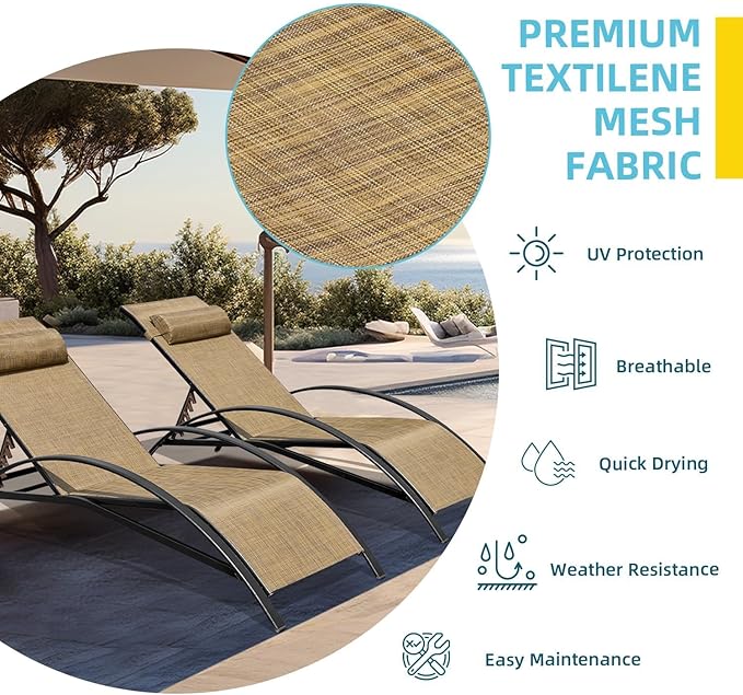 EROMMY Patio Chaise Lounge Chair Set of 2, Outdoor Lounge Chairs with 5 Position Adjustable Backrest, All-Weather Waterproof Pool Lounge Chairs for Poolside Beach Yard