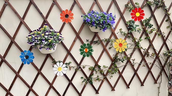 6 Pcs Metal Flowers Wall Decor Garden Decor, Metal Flower Sunflower Wall Art Hanging Decoration Daisy Ornament For Indoor Living Room Bedroom Dining Room Outdoor Backyard Porch Patio Fence