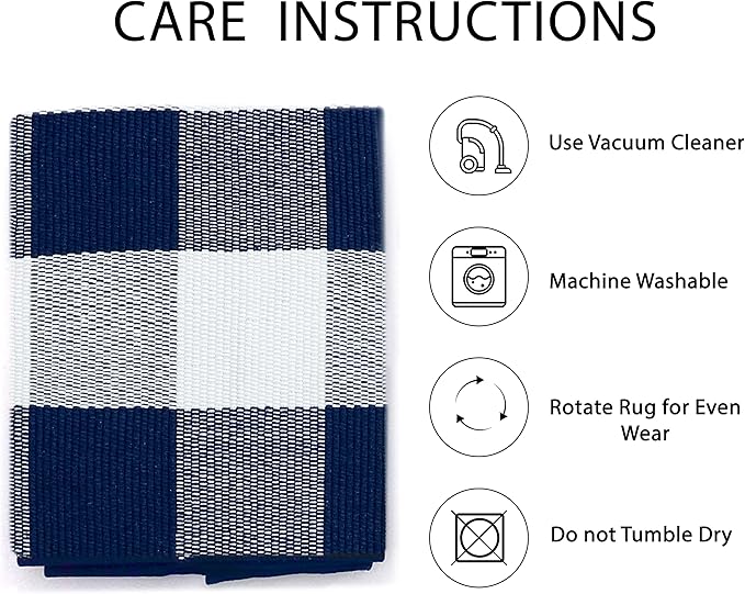 IOHOUZE Buffalo Plaid Checkered Rug 4x6 Ft Front Door Mats, Washable Area Rugs for Front Porch Decor, Spring Summer Welcome Mats Outdoor, Navy White Rug for Farmhouse/Entryway/Home Entrance