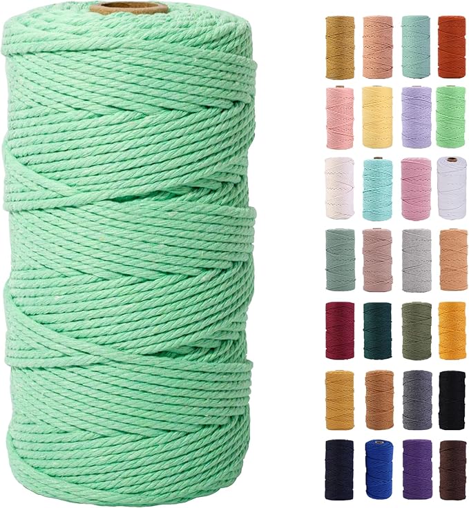 MAOQIAN Aqua Green Macrame Cord 3mm x 109Yards,Colored Cotton Rope Colorful Cotton Cord Soft Craft Cord Twine for Wall Hanging Plant Hangers Crafts Decorative Projects