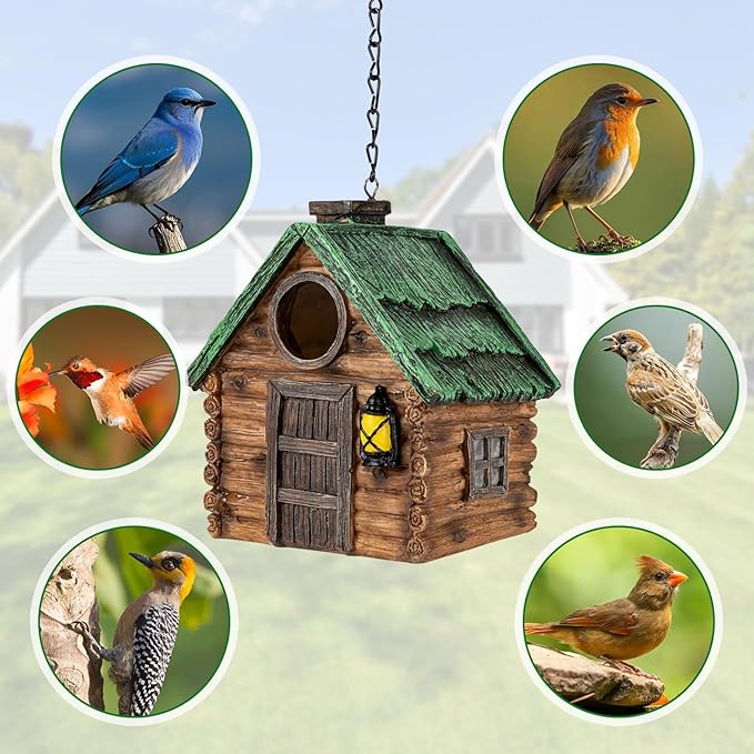 Bird House for Outside, Resin Bluebird House for Outdoors Finches, Cardinals and Yellow Finches Wild Bird Nesting, 5 Years Weatherable Decorative Stone Hanging Birdhouse for Yard Garden Decor