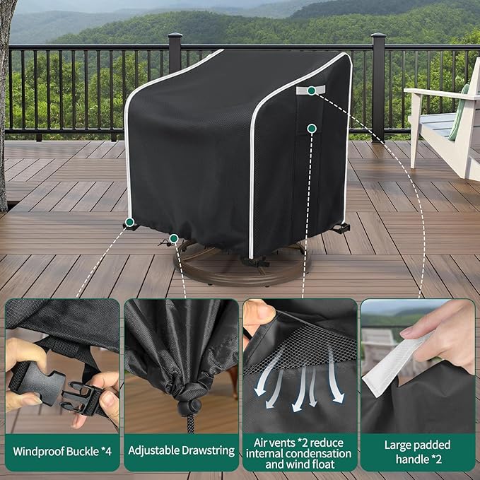 AKEfit Outdoor Swivel Lounge Chair Cover 2 Pack,Heavy Duty Waterproof Patio Chair Covers for All-Weather Protection Outdoor Lawn Furniture, Black-30W X 34D X 38.5H inches