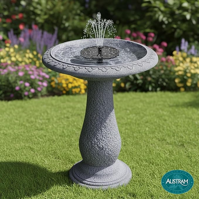 Pedestal Birdbath with Solar Fountain, Resin Stone Composite Outdoor Garden Decor, Standing Bird Bath for Outside Patio Yard, 23-Inch Tall, Garden Fountain, Resin Bird Baths, Hummingbird Bowl