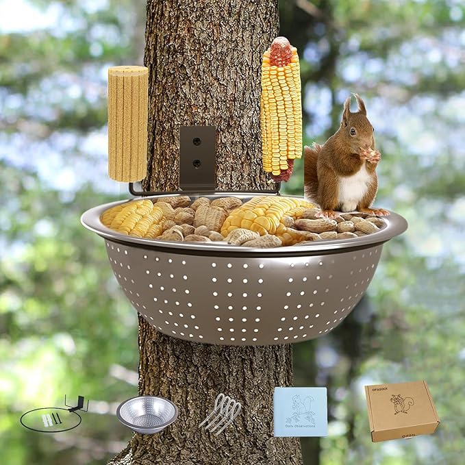 Squirrel Feeders for Outside-Squirrel Feeder with Drainage Holes, Removable Bowl, Squirrel Picnic Table,1×Journal,Chipmunk Feeder with 2 Corn Cob Holders, Fence/Tree Easy to Install