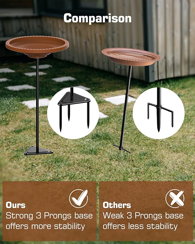 Bird Baths for Outdoors, Detachable Birdbaths for The Garden Clearance, Freestanding Bird Baths for Outdoors Heavy Duty, Bird Bath Bowl Spa & Birdfeeder with Metal Stake Stand, Circle Shape (Brown)