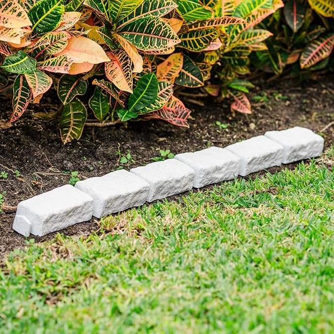 Beuta Landscape Edging | Garden Edging Border | Faux Stone Bricks for Lawn Edging, Flower beds, Pathways & Yard Edging– 1 Pack | Each Section Has 6 Bricks 48" L x 4" W x 2.25" H | 3 Spikes | Limewash