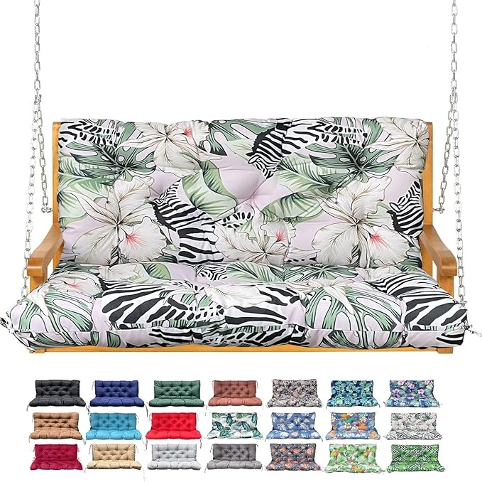 Porch Swing Cushion with Backrest,Waterproof Bench Cushion for Outdoor Furniture,2-3 Seater Replacement Thickened Swing Cushion with Ties,Patio,Outdoor,Backyard and Garden (Zebra Floral,40x40")