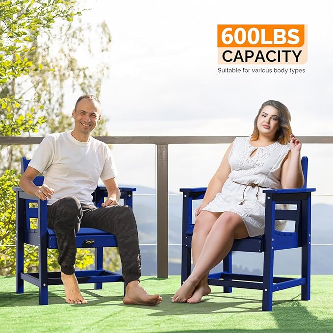 VINGLI Outdoor Dining Chairs Set of 4, HDPE Patio Chairs All-Weather Durable Garden Seating for Poolside, Deck, Porch (Navy Blue, 4 PCS)