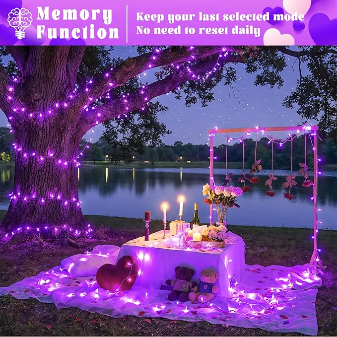 66FT 200 LED Christmas Lights Outdoor, Purple Christmas String Lights Indoor Waterproof 8 Modes, Connectable Twinkle Fairy Lights Clear Wire for Home House Room Patio Garden Party