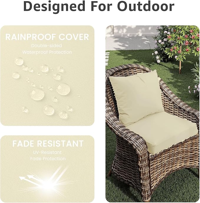 Outdoor Chair Cushions 17 x 16 x 2 Inch, Waterproof & Fade Resistant Patio Seat Cushion for Furniture with Handle and Ties, Thick Seating Pads for Outside Sofa Couch Set of 2, Yellow