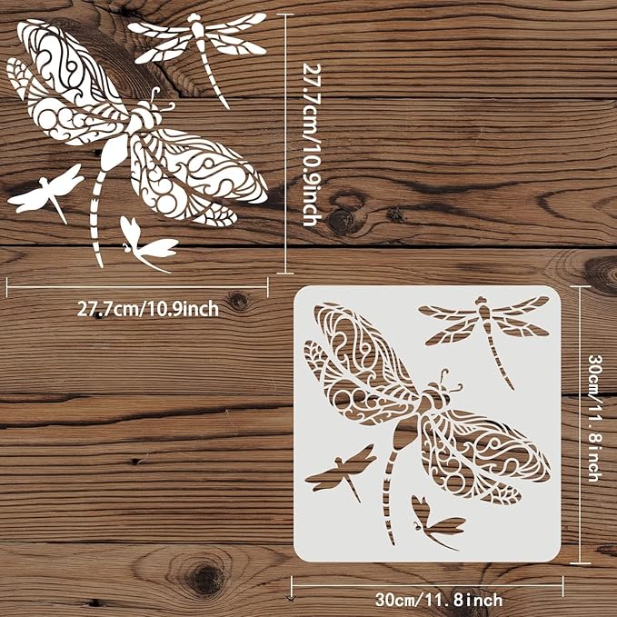 FINGERINSPIRE Dragonfly Stencils 11.8x11.8 inch DIY Garden Fence Stencils Plastic Summer Camp Dragonfly Pattern Stencil Reusable Large Decor Template for Painting on Wood Floor Wall