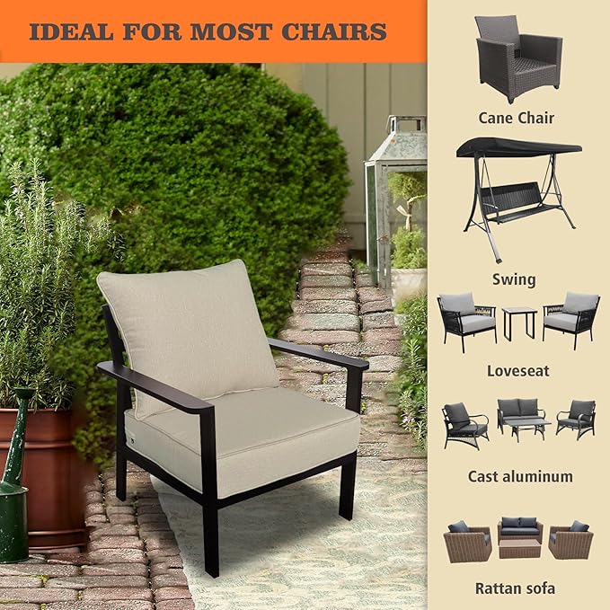Goodgoods 22x24 inch Outdoor/Indoor Deep Seat Patio Cushions Set of 2 Resilient Foam Filling Water Repellent Stain-Resistant UV Resistant Weather Resistant Deep Seat Bottom Putty
