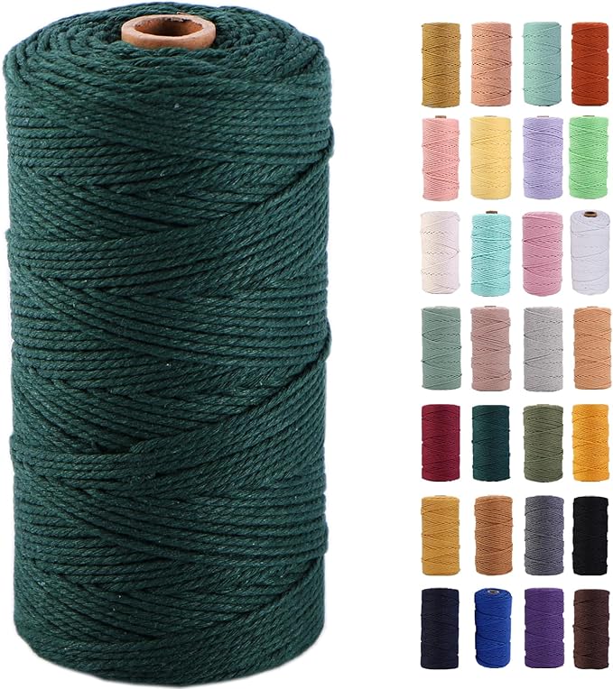 MAOQIAN Deep Green Cotton Macrame Cord, 2mm x 220Yards, Soft Craft Cord for Wall Hanging, Plant Hangers, Crafts & Decorative Projects