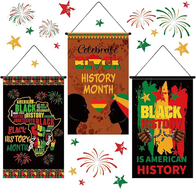 Tegeme 3 Pcs Black History Month Door Decoration Black History Month Banner Door Hanger Sign African American Hanging Flag Ornaments for Party Office Holiday Outdoor Indoor 11.8 x 19.7 Inch
