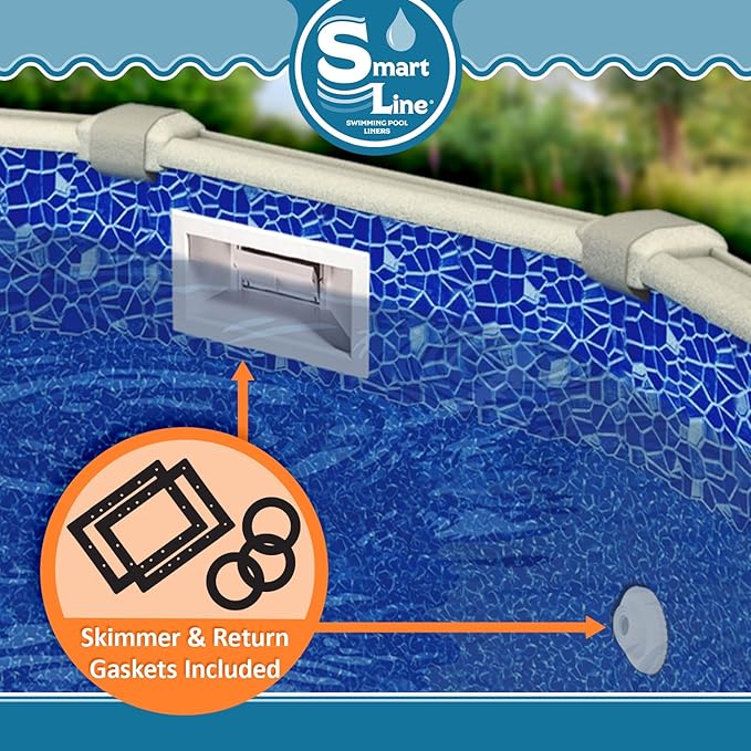 Smartline 24 ft Round Swimming Pool Liner | Cracked Glass | Overlap Style | 48-52 Inch Wall Height | 20 Gauge Heavy Duty Virgin Vinyl | Designed for Steel Sided Above Ground Pools