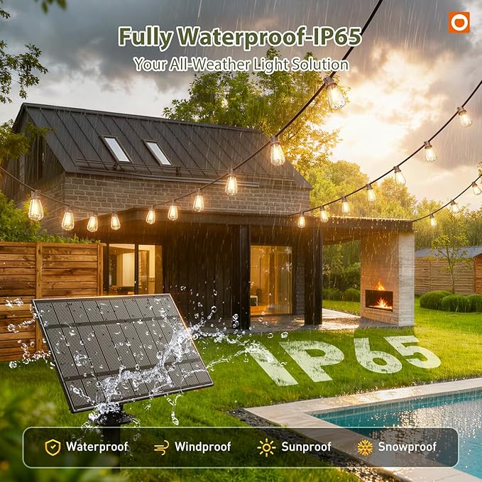 addlon 102(96+6) FT Solar String Lights Waterproof,Patio Light Solar Powered with Remote & USB Port 3 Modes, 48+4 LED Shatterproof Bulbs Outdoor Lighting for Camping Porch Backyard Garden