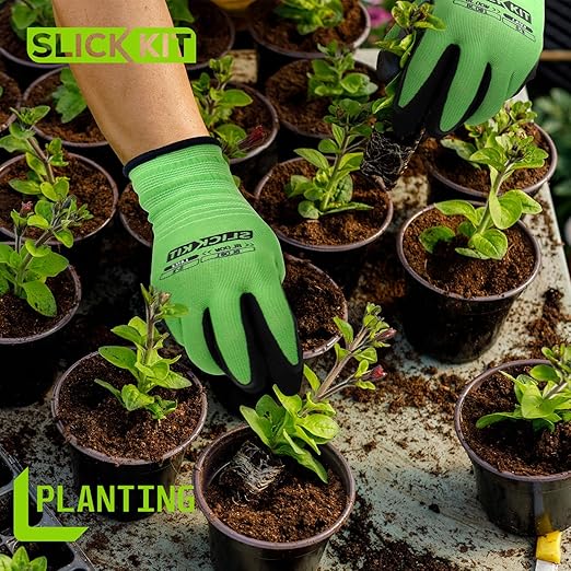 Gardening Gloves for Women & Men, Breathable Garden Gloves Rubber Coated for Garden, Yard, 6 Pairs, White & Green (Large/9)
