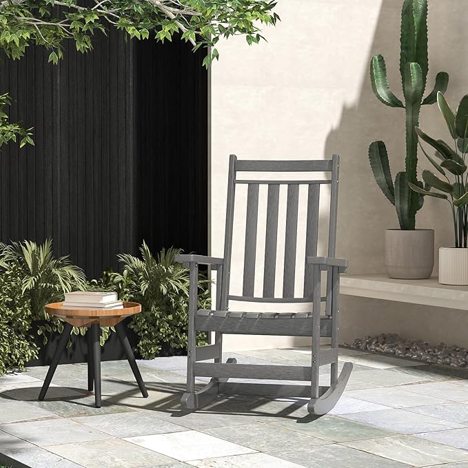 Oversized Outdoor Rocking Chair,All Weather Rocker Chair with More Comfortable Seat Panel for Porch Patio Outside(Grey)