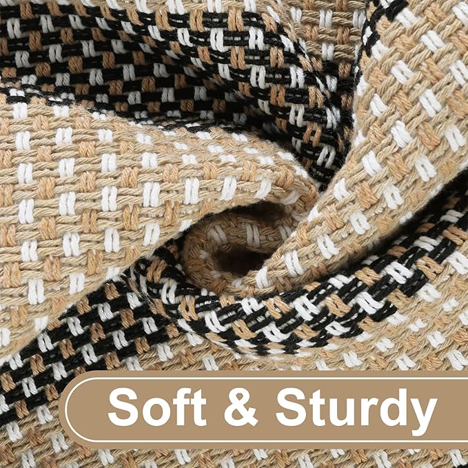Black and Tan Boho Striped Rugs, 3x5 Rug Outdoor Front Door Mat Hand Woven Washable Rugs for Entryway, Foldable Front Porch Rug for Kitchen/Home Entrance/Farmhouse