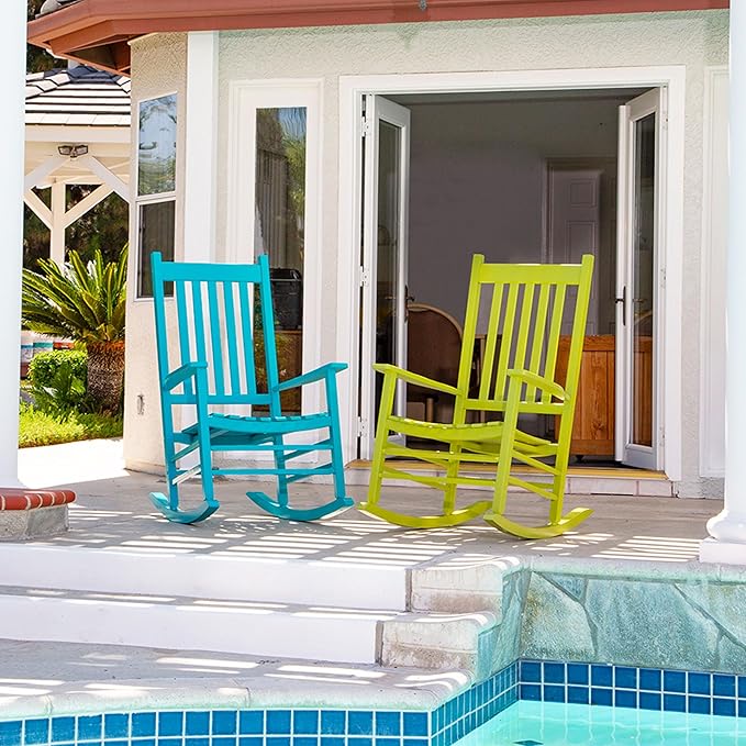Shine Company Vermont Porch Rocker, High Back Wood Rocking Chair, Lime