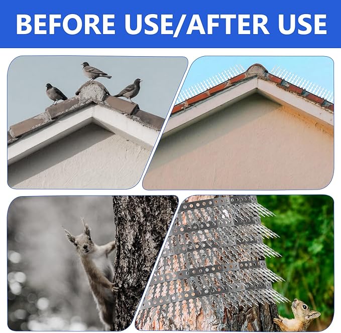 Bird Squirrel Spikes and Squirrel Proof Baffle,for Bird Feeders and Pole,Outside Fence,Wall,Tree,Drainpipes,Deterrent Effective Against Pigeons,Raccoons,Mice and Cats,40 inches