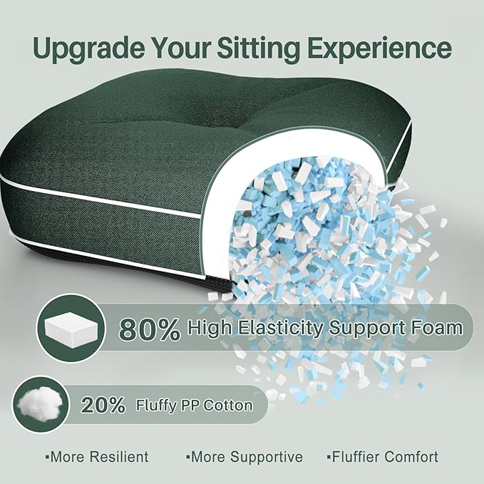 YZ HOME Rocking Chair Cushion, Set of Thicken Seat & Back Chair Cushions with Memory Foam, Non-Slip Chair Pad with Ties for for Indoor&Outdoor Rocker, Dark Green, 22x17x5/17x17x5