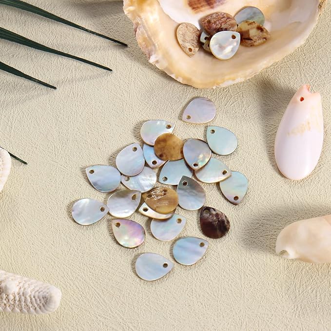 Firstmeet 60pcs Shell Beads Natural Mussel Shell Waterdrop-Shape Charm Beads with Iridescent Back for Handcraft Jewelry Making(DIY-1023-Nature-WD)