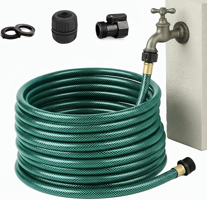 75FT Flexible PVC Garden Hose: 1/2 Inch Lightweight Water Hose with Shut Off Valve and 3/4 Inch GHT Fittings for Yard Garden Driveway Cleaning