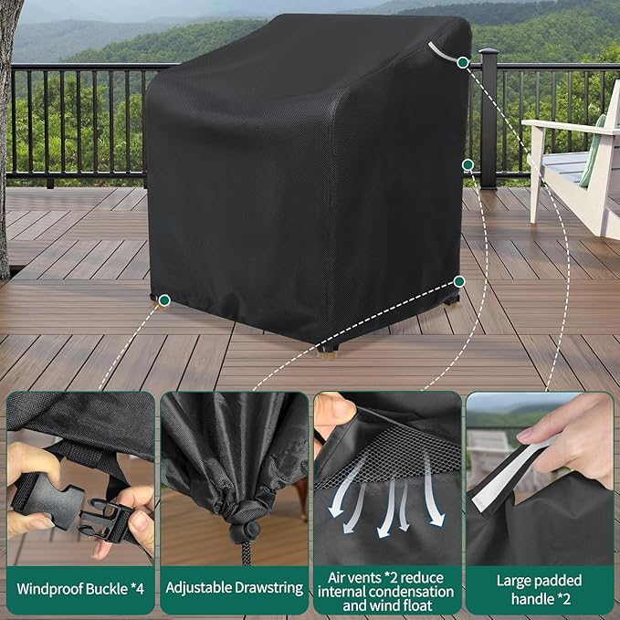 AKEfit Patio Chair Covers for Outdoor Furniture Waterproof 1 Pack,Heavy Duty Outdoor Chair Covers Waterproof for Lawn Lounge Seat, Wicker, Adirondack&Rocking Chairs,Black-28Wx36Dx47H inches