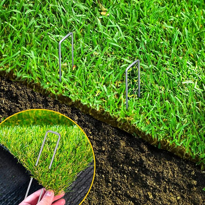 CEWOR 200 Pack 6 Inch Landscape Staples, 11 Gauge Galvanized Garden Stakes U-Shaped Landscaping Fabric Pins Yard Ground Staples for Lawn, Fence, Plant Cover, Turf, Tent