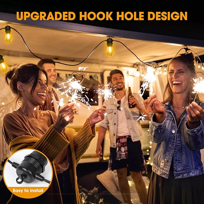 50FT LED Outdoor String Lights with 26 Shatterproof S14 Edison Bulbs (2 Spare), Dimmable Hanging Outdoor Lights for Backyard, Porch, 2700K Warm White