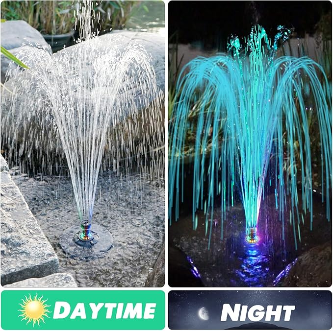 Electric Floating Pond Fountain Colorful LED Lights, Built-in Filter System, Waterfall Fountain Pump,32.8ft Power Cord, Day and Night Lighting, Energy Saving for Above Ground Pools