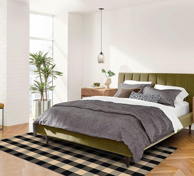 IOHOUZE Buffalo Plaid Rug 5x7 Ft Indoor Outdoor Rug, Washable Rugs for Living Room, Spring Summer Welcome Mats Outdoor, Cotton Area Rug for Farmhouse/Entryway/Home Entrance,Tan Black