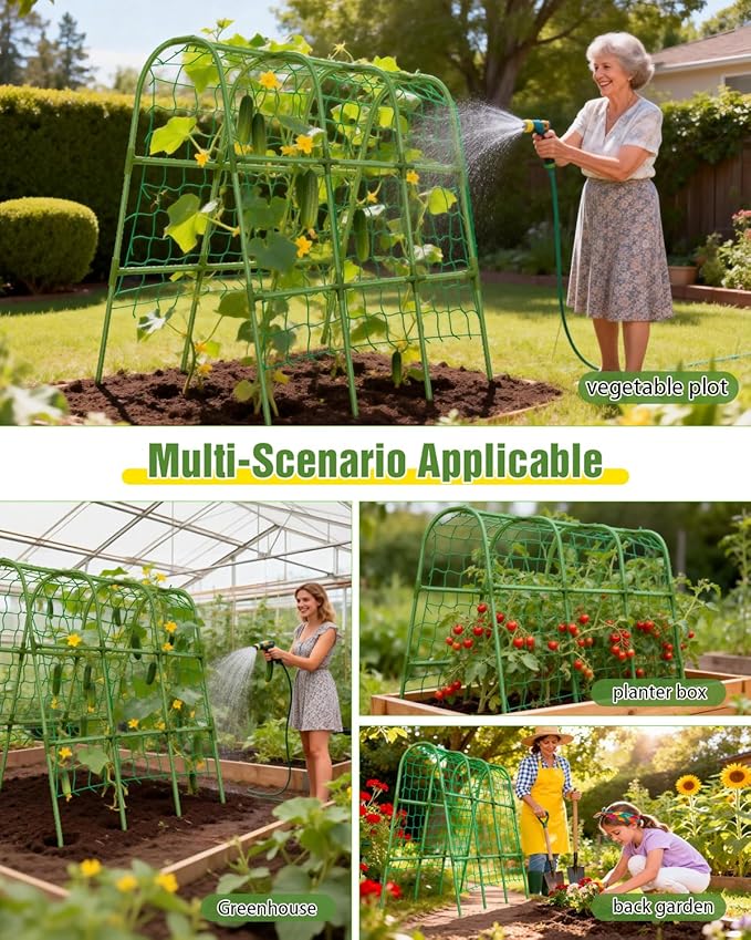 Joyhalo Cucumber Trellis for Raised Bed, U-Shape Garden Trellis for Climbing Plants Outdoor, 51 * 35 * 48in Metal Arch Vegetables Trellis, Plant Support for Vegetable Vine Pea Bean Tomato