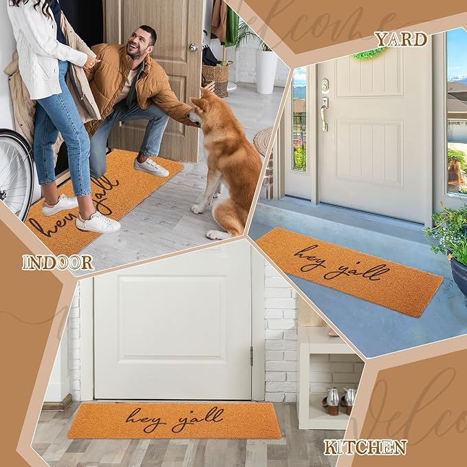 Long Doormat 48''x16'' Front Door Mat for Entrance Inside Outdoor Large Decorative Door Rug Welcome Mat for Outside Home Entry(Hey Y'all,Yellow)