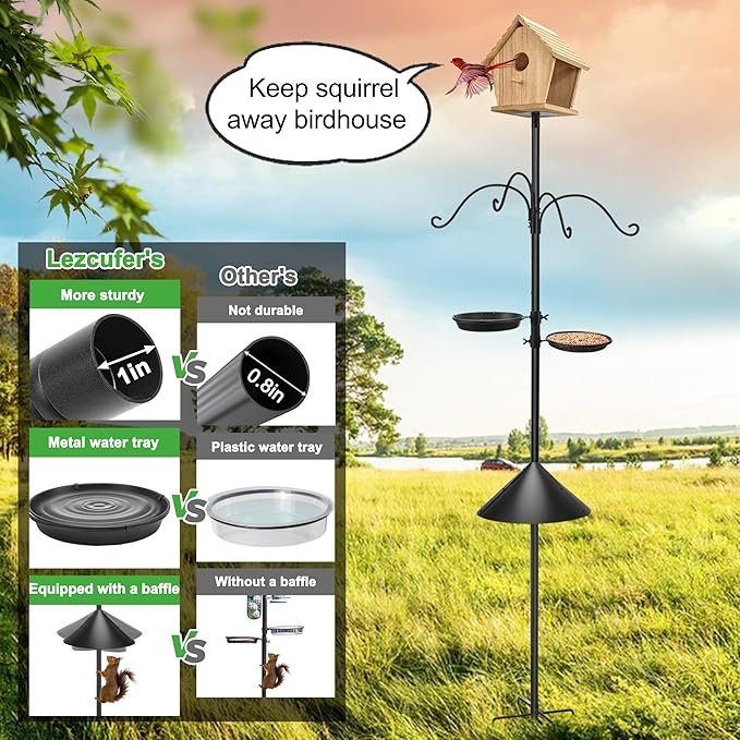 93Inch Bird Feeding Station,Heavy Duty Bird Feeder Pole House Stand Mount Kit with Squirrel Proof Baffle,Adjustable Buddy Poles for Outdoors Hanging.