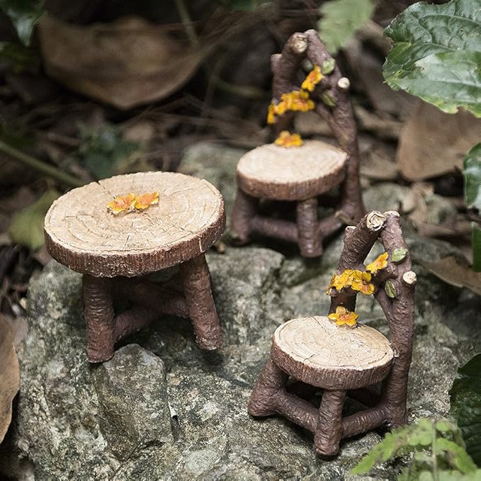 Fairy Garden Accessories, LATTOOK 8PCS Miniature Table and Chairs Set Fairy Garden Furniture Ornaments Kit for Home Outdoor Micro Landscape Decoration