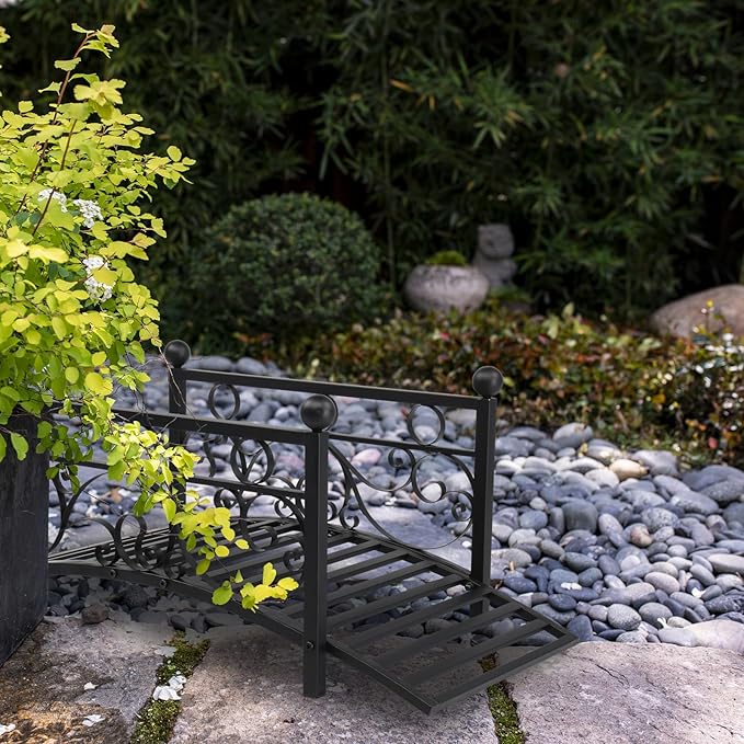 Outvita Metal Garden Bridge for Outdoor, Elegant Decorative Bridge with Powder-Coated Finish and Security Guardrail for Patio Pond Backyard Landscaping (Modern)